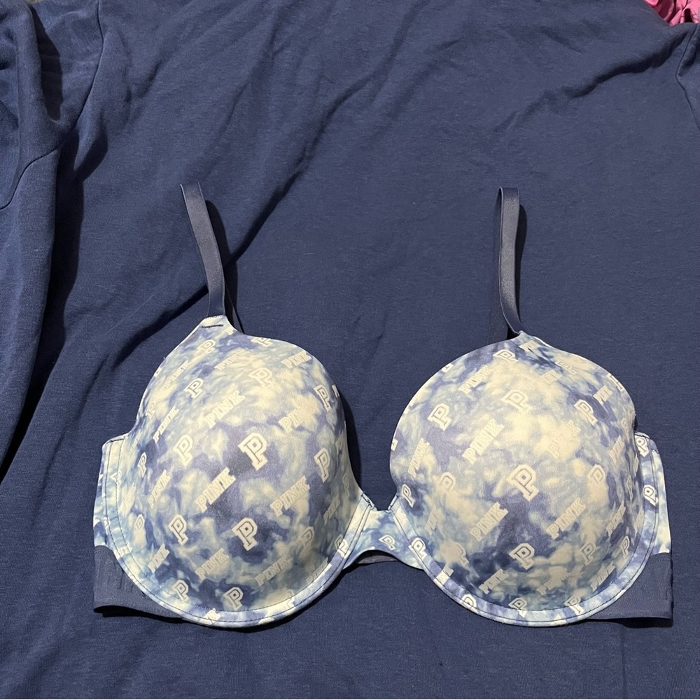 PINK Wear Everywhere T-Shirt Bra Tie Dye Underwire Lightly Lined Blue 36DD